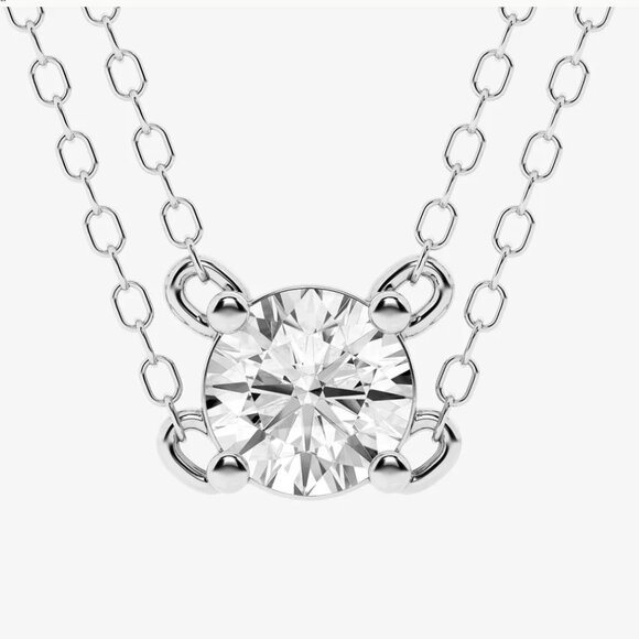 Brand New! 5/8 CTW Round Lab Grown Diamond Double Chain Solitaire Necklace - Picture 2 of 9